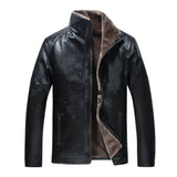 Chaqueta de cuero con cuello alto para hombre de felpa de ocio