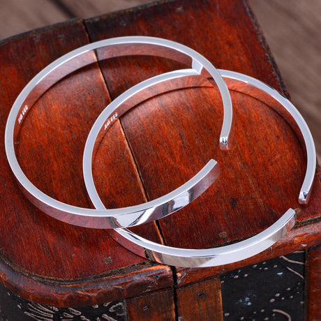 Sterling Silver Bracelet Female Pair Of Simple Smooth - Dazpy