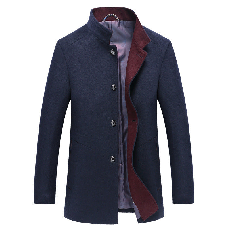 Herbst und Winter Neuer Wollmantel Slim-Fit Jugend Mittellanger einreihiger Trenchcoat