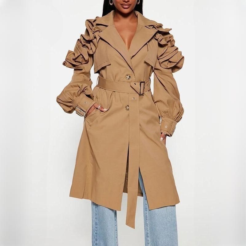 Eleganter Trenchcoat mit gespleißten Rüschen für Damen