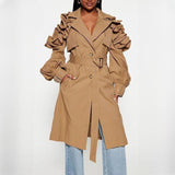 Elegant Spliced Ruffle Trench Coat for Women