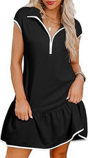 Women's Polo-Collar Zip-Waist Cotton Dress