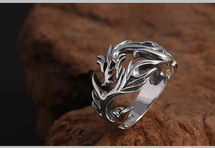 925 Sterling Silver Ornament Men's Personality Hollow Out Dragon Open Ring Thai Silver Retro Hipster Ring - Dazpy