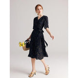 Black Polka Dot Silk Wrap Dress