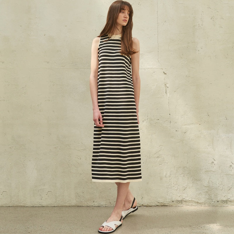 Vintage Striped Sleeveless Knit Dress