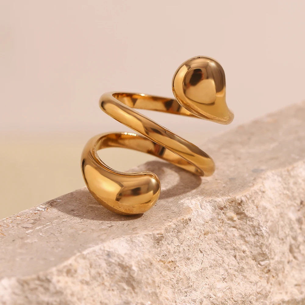 Anillo de serpiente en espiral de doble capa bañado en oro de 18 quilates