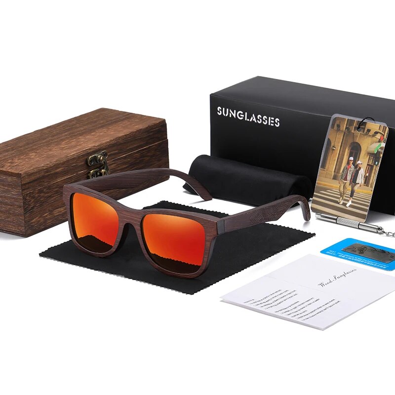 Gafas de sol polarizadas de madera de bambú natural para hombre con lentes multicapa y caja de regalo