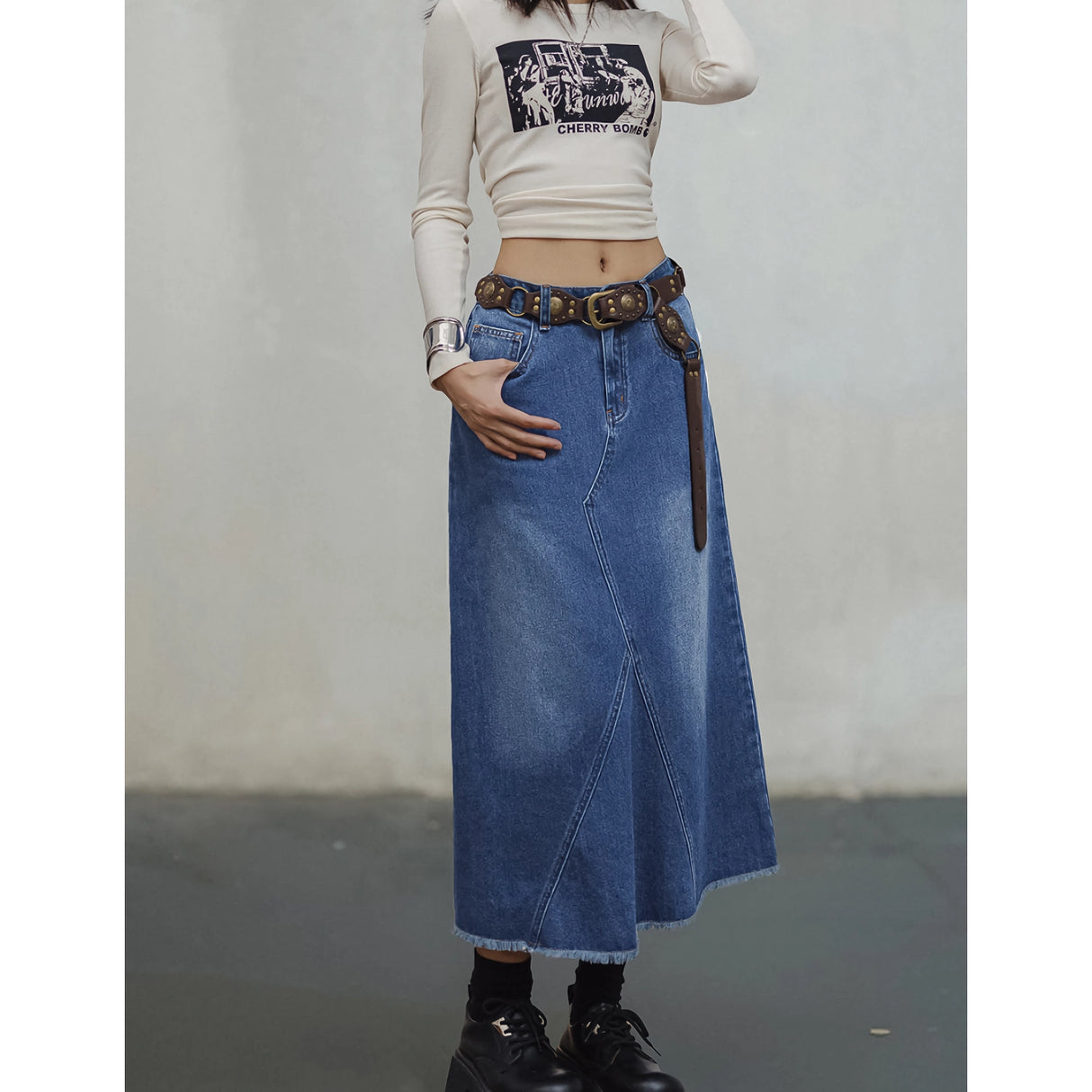 Asymmetrischer Denim-A-Linienrock im Vintage-Waschstil für Damen