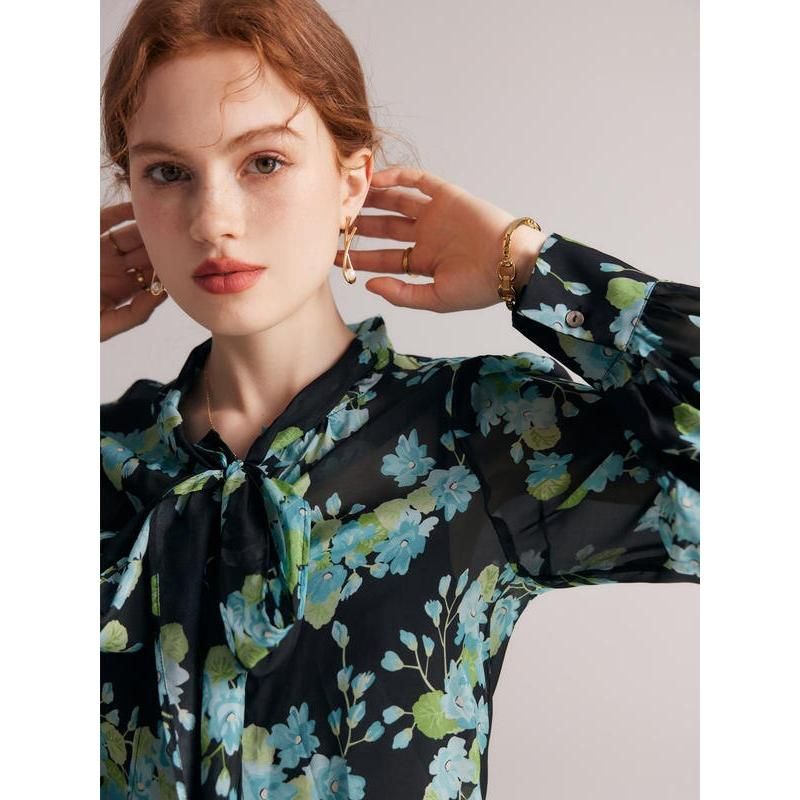 Elegant Floral Silk Blend Blouse