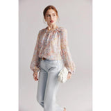 Floral Ruffle Silk-Blend Casual Blouse