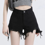 Schwarze Jeansshorts mit hoher Taille