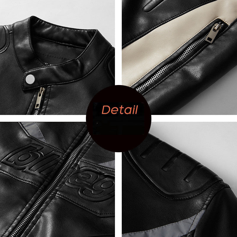 Reflective Strips Fashion Plus Velvet Youth Leather Jacket For Motorcycles