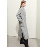 Minimalist Woolen Coat for Women with Stand Collar and Slit