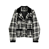 Chic Plaid Contrast Woolen Women's Short Jacket