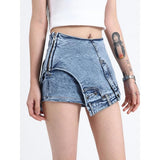 Patchwork-Jeansshorts mit hoher Taille für Damen