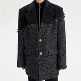 Schwarzer Tweed-Wollmantel-Parkas