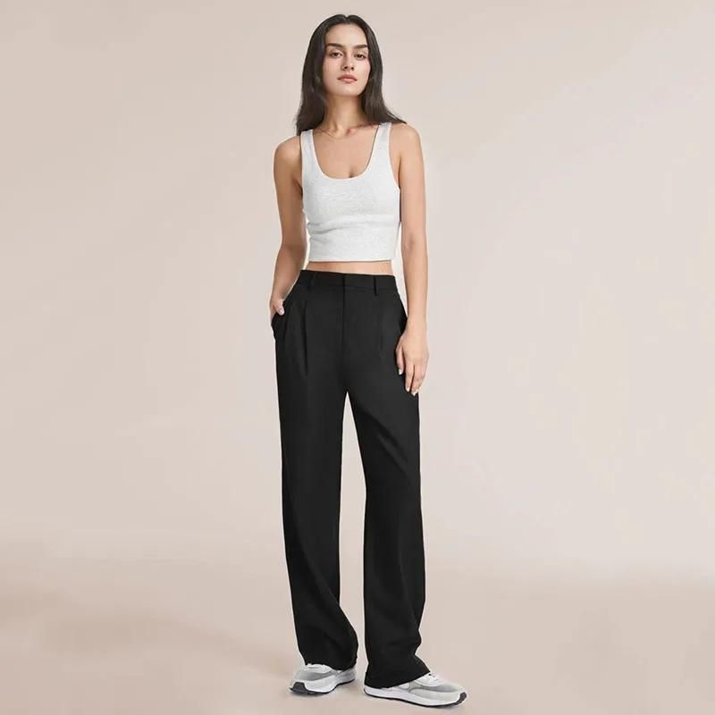 Pantalones elegantes de pierna ancha y cintura alta para mujer