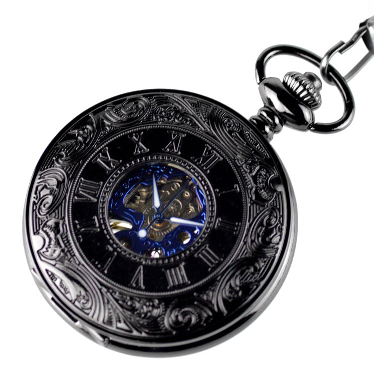 Retro Flip New Roman Blue Surface Mechanical Pocket Watch - Dazpy