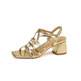 Goldene Gladiator-Sandalen mit eckiger Zehenpartie und hohem Absatz