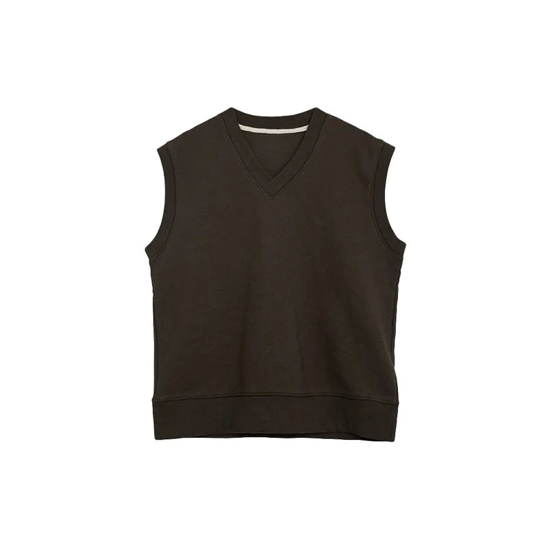 Jersey de punto sin mangas con cuello en V holgado para mujer: camiseta interior informal de otoño