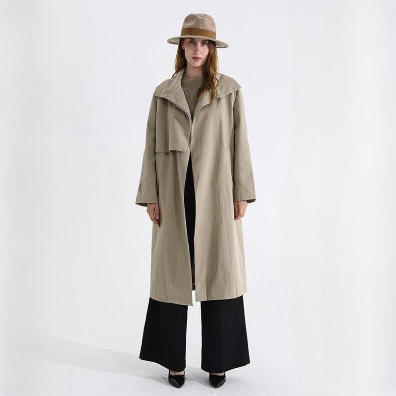 Schicker Herbst Langer Trenchcoat mit Stehkragen und Taillenbandage