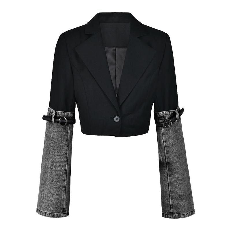 Blazer elegante de mezclilla con patchwork