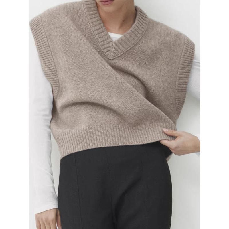 Chaleco de punto suave con cuello en V para mujer elegante otoño/invierno