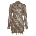 High-Waist Long-Sleeve Polyester Dress
