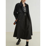 Elegant Long Sleeve Spliced Trench Coat with Pockets