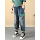 Embroidered Patchwork Ankle-Length Harem Jeans