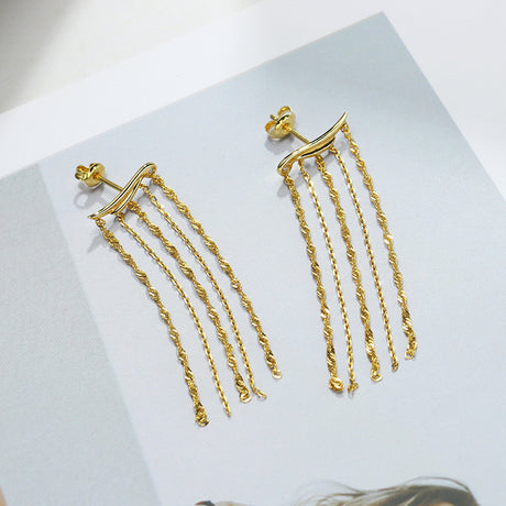 Women's Sterling Silver Gold Plated Long Dangling Tassel Earrings - Dazpy