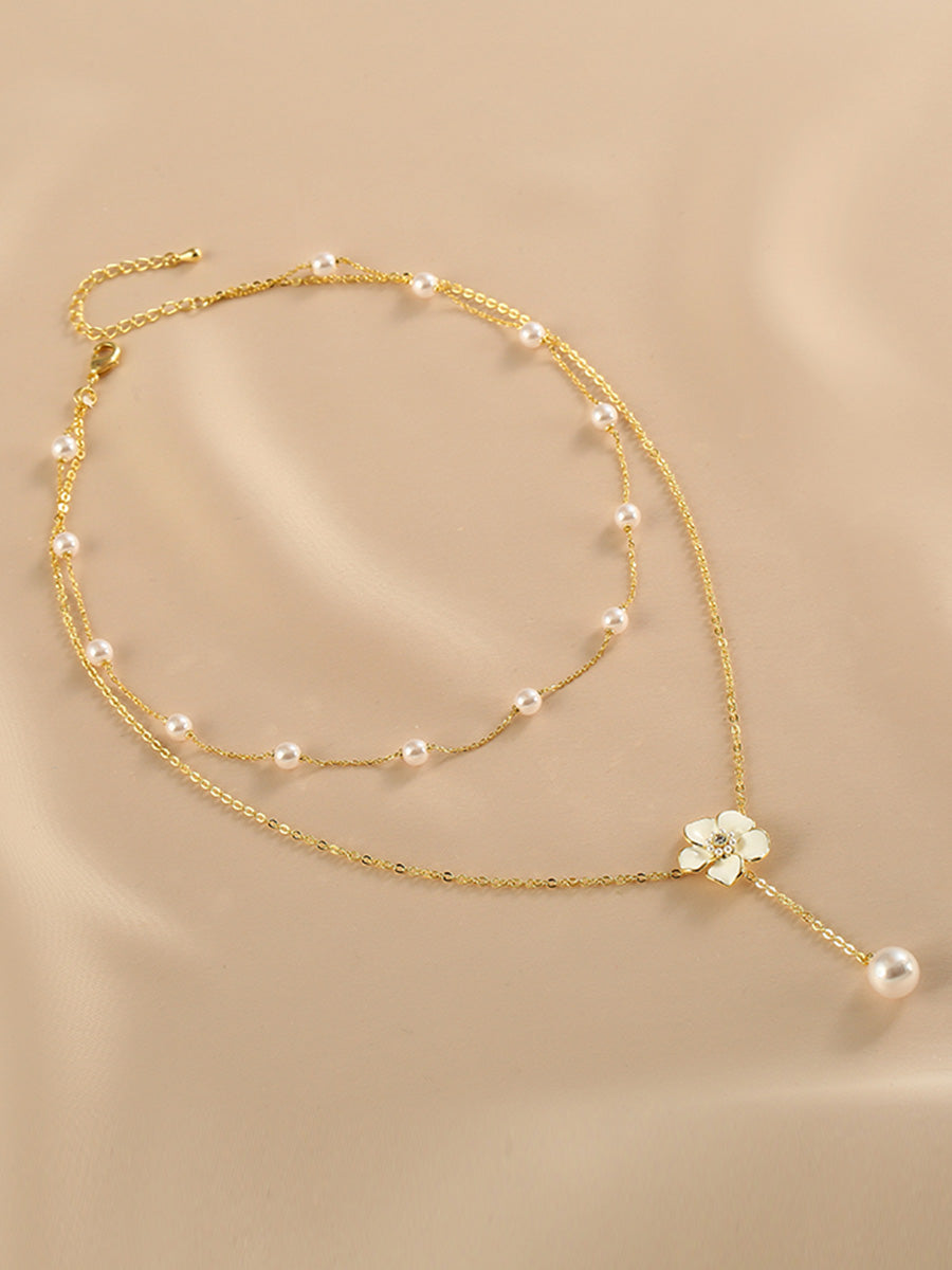 Double-layer Camellia Necklace Exquisite Stacking Design - Dazpy