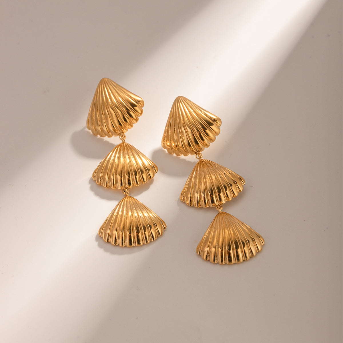 Gold Plated Stainless Steel Geometric Shell Earrings for Women