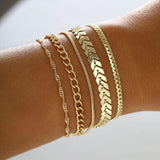 Juego de 6 pulseras doradas: diseño de cadena cubana boho chic para mujer