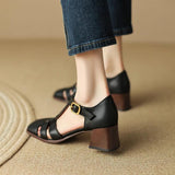 Summer Retro T-Strap Thick Heel Gladiator Sandals for Women