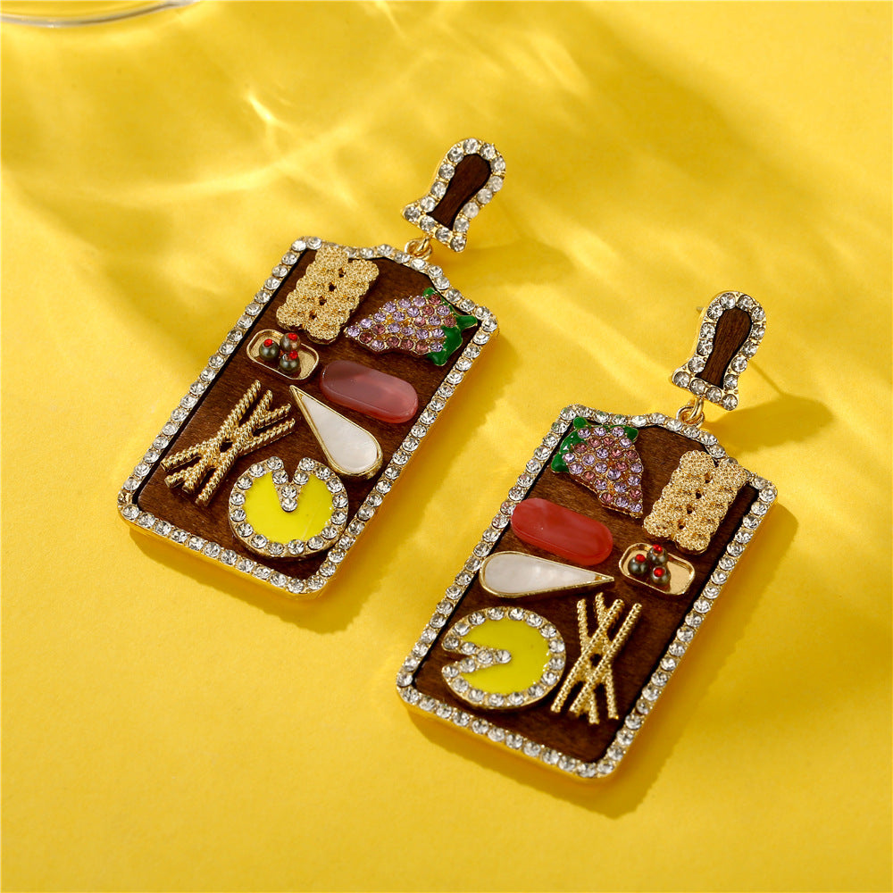 Earrings Fashion Creative Personality Fruit Pizza Luncheon Meat Platter - Dazpy