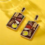 Earrings Fashion Creative Personality Fruit Pizza Luncheon Meat Platter - Dazpy