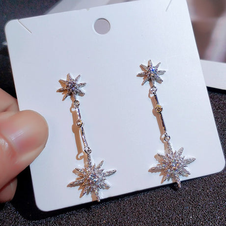 Eight Stars New Long Style Temperament Earrings Female Silver Needle - Dazpy