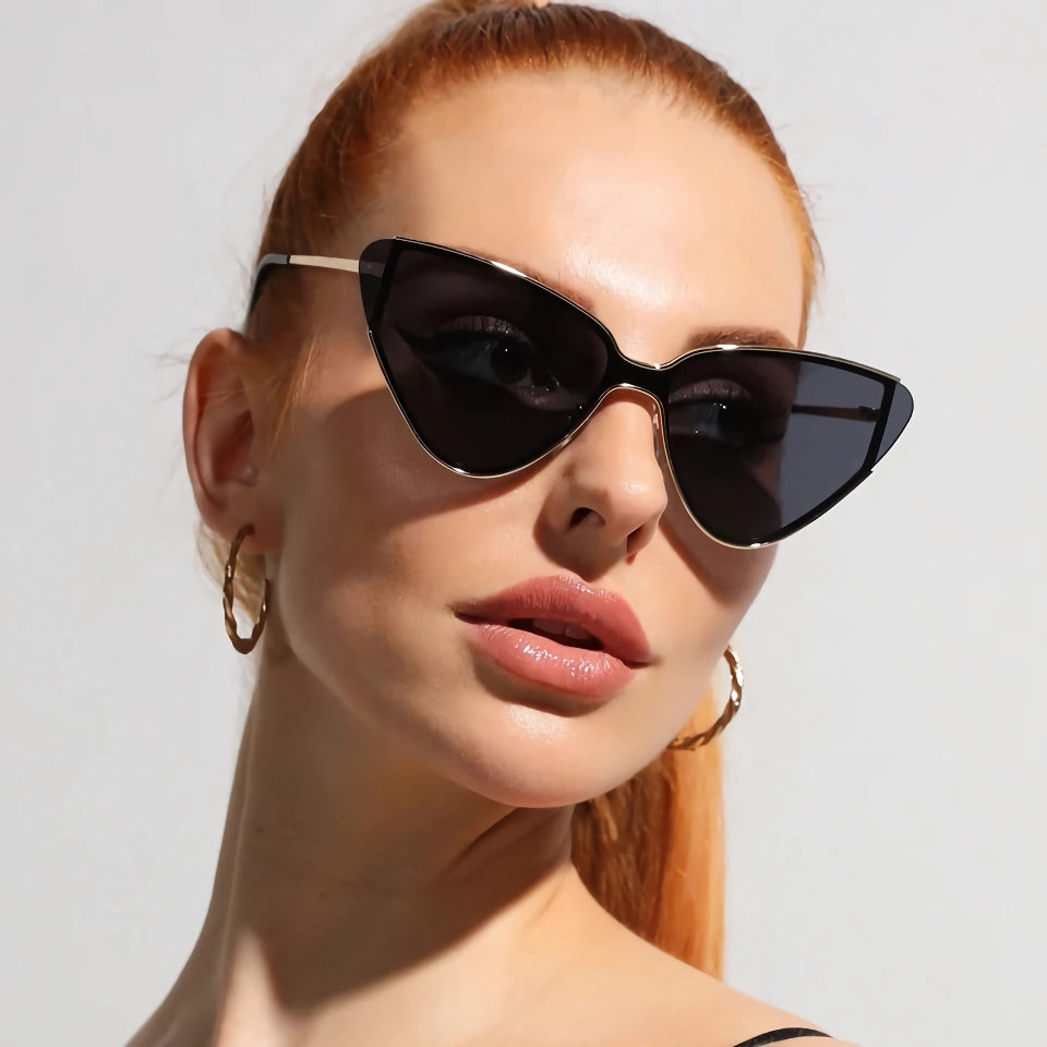 Luxuriöse Punk-Cat-Eye-Sonnenbrille aus Metall