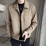 Men's Versatile Solid Color Wool Jacket Coat