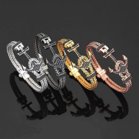 Men's Titanium Steel Diamond Boat Anchor Bracelet - Dazpy