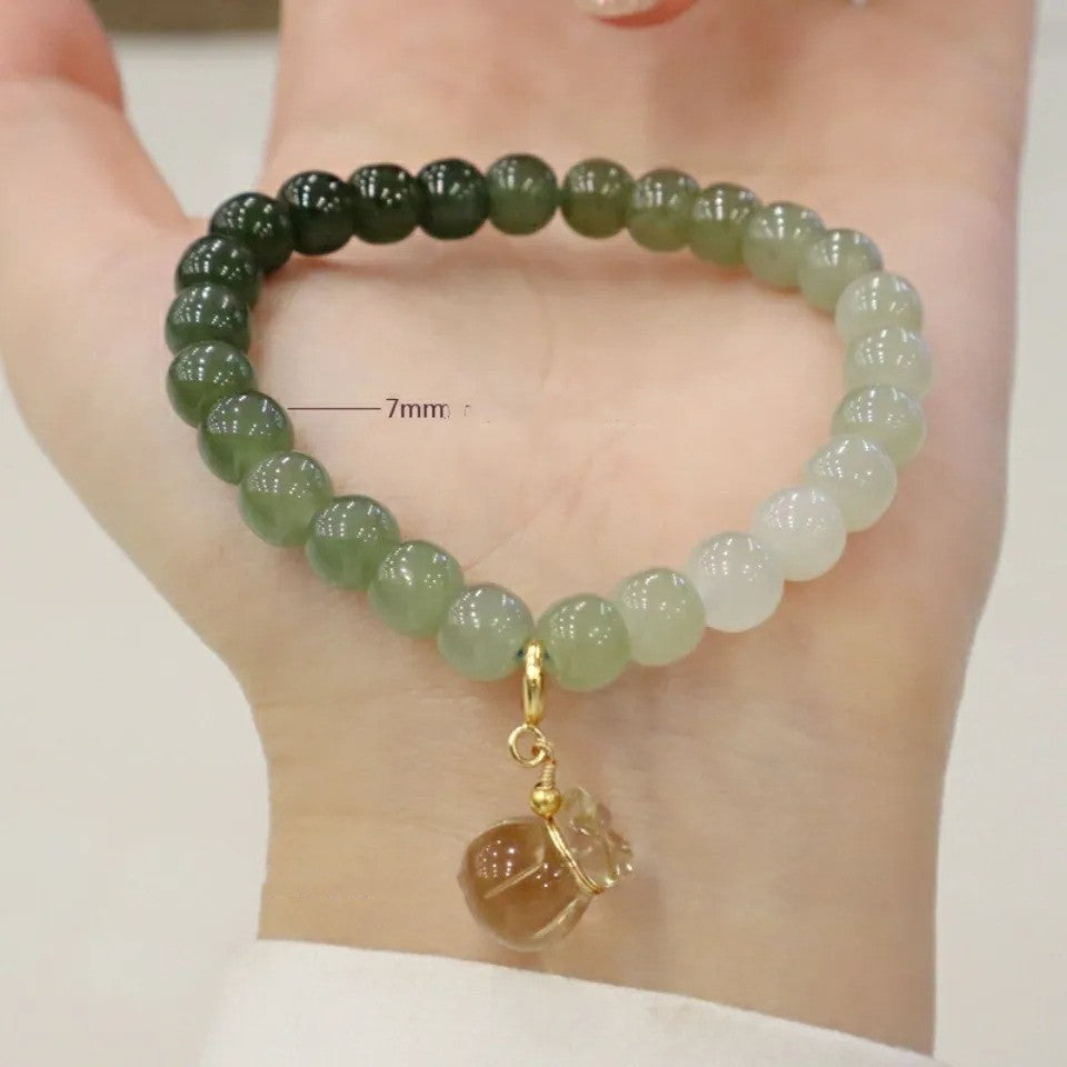 Natural Hetian Gradient Jade Barrel Bead Bracelet - Dazpy