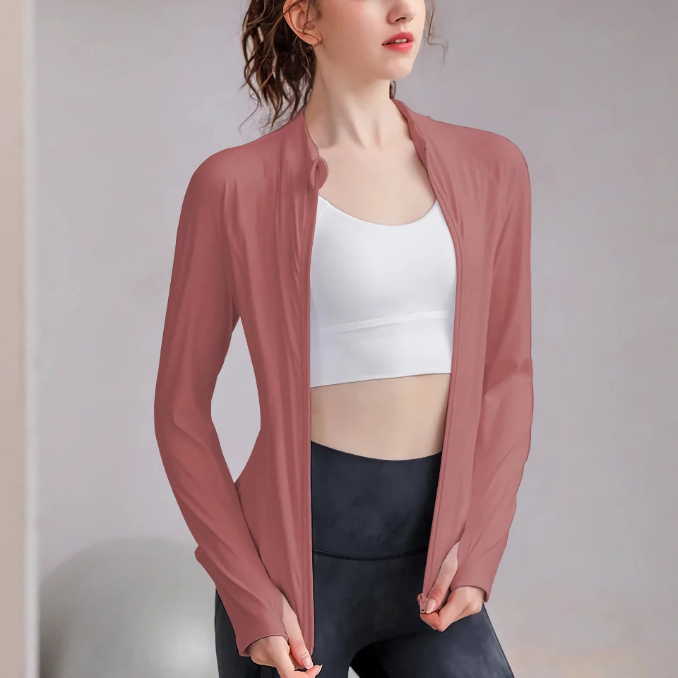 Schnelltrocknende Slim Fit-Sportjacke für Damen mit Daumenlöchern