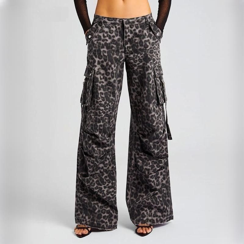 High Waist Leopard Print Wide Leg Trousers