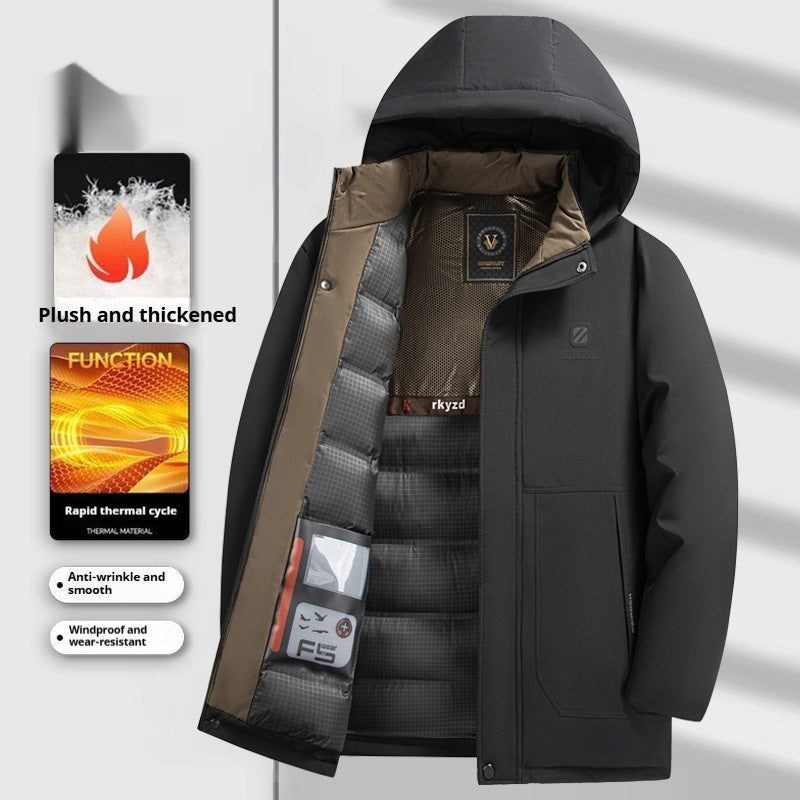 Chaqueta de plumón grueso con forro polar y longitud media para invierno