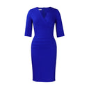 Solid V-Neck Polyester Pullover Sheath Dress