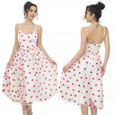 Vestido midi de malla con corazones flocados rosa para mujer
