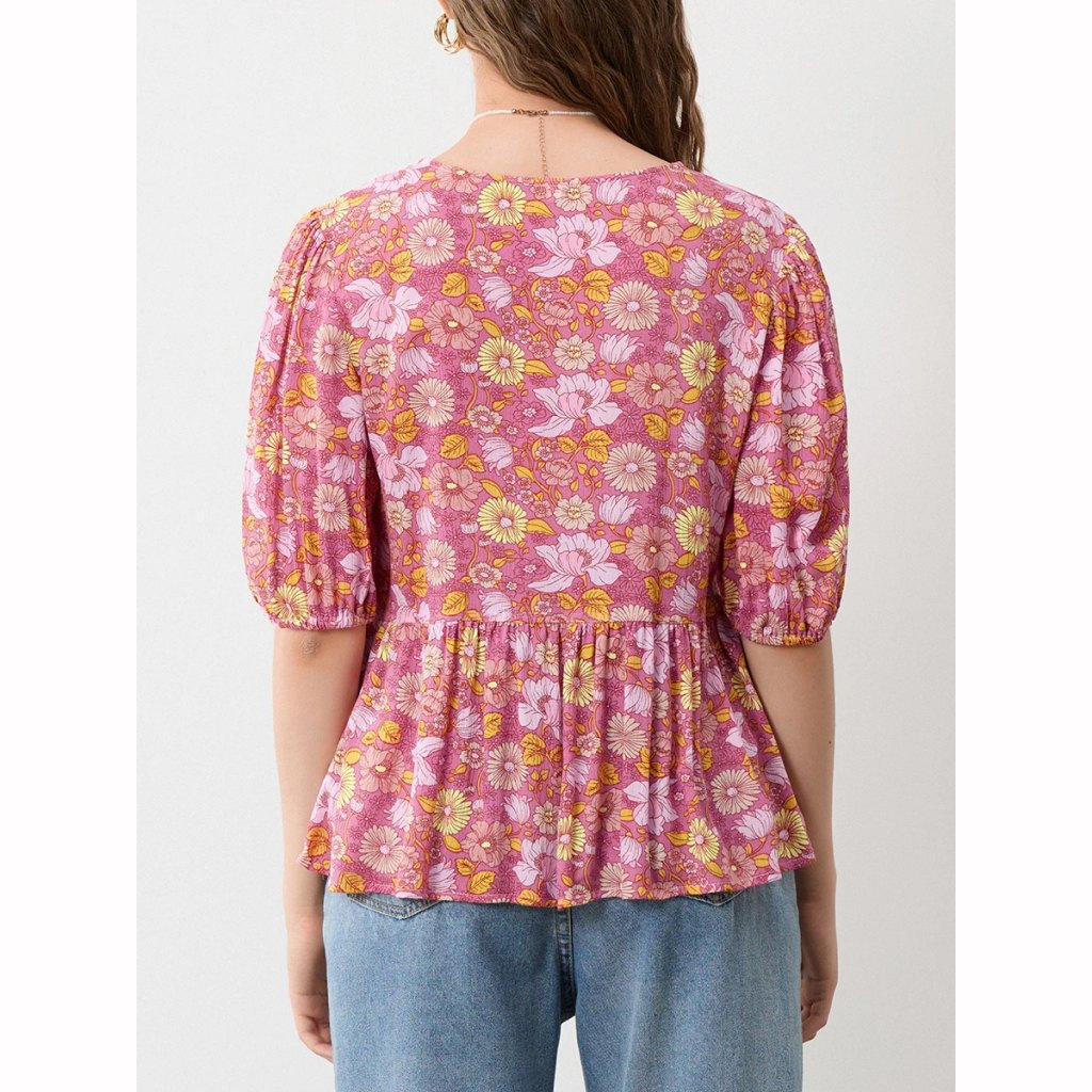 Bluse mit V-Ausschnitt und Blumenmuster