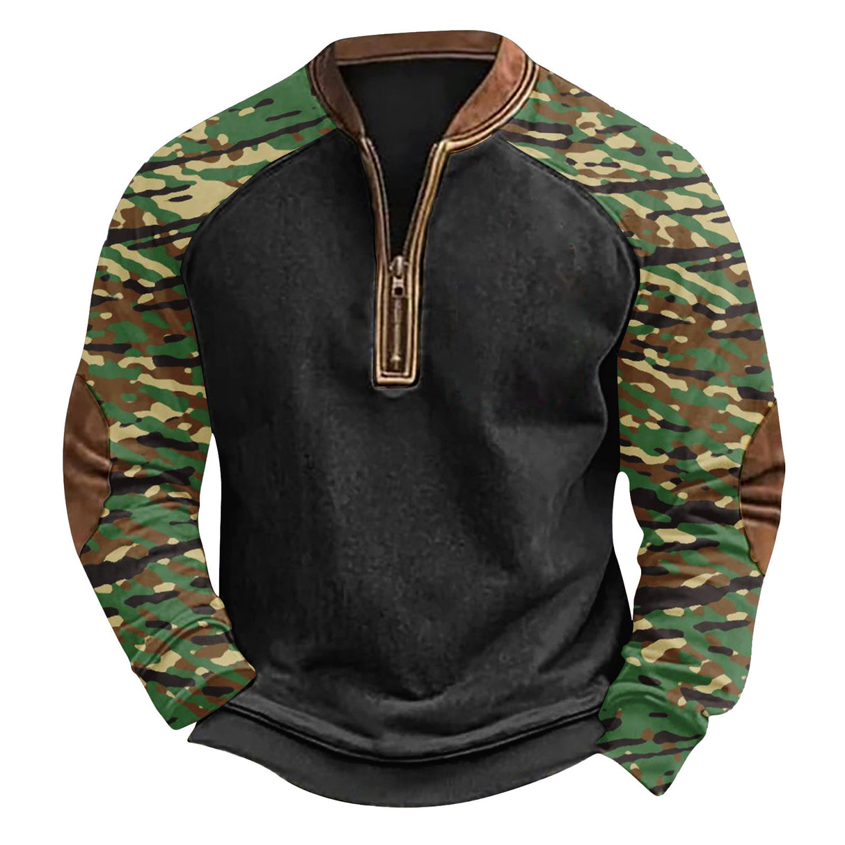 Bedruckter Camouflage-Pullover mit halbem Reißverschluss