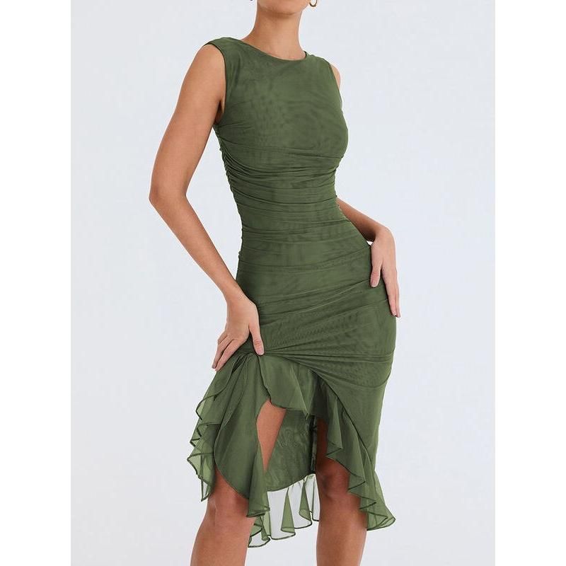 Elegant Backless Ruffle Midi Dress